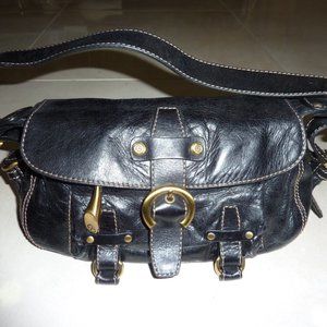 FRANCESCO BIASIA Italy Leather Shoulder Bag Purse Handbag BLACK 10 X 6 X 4.5''